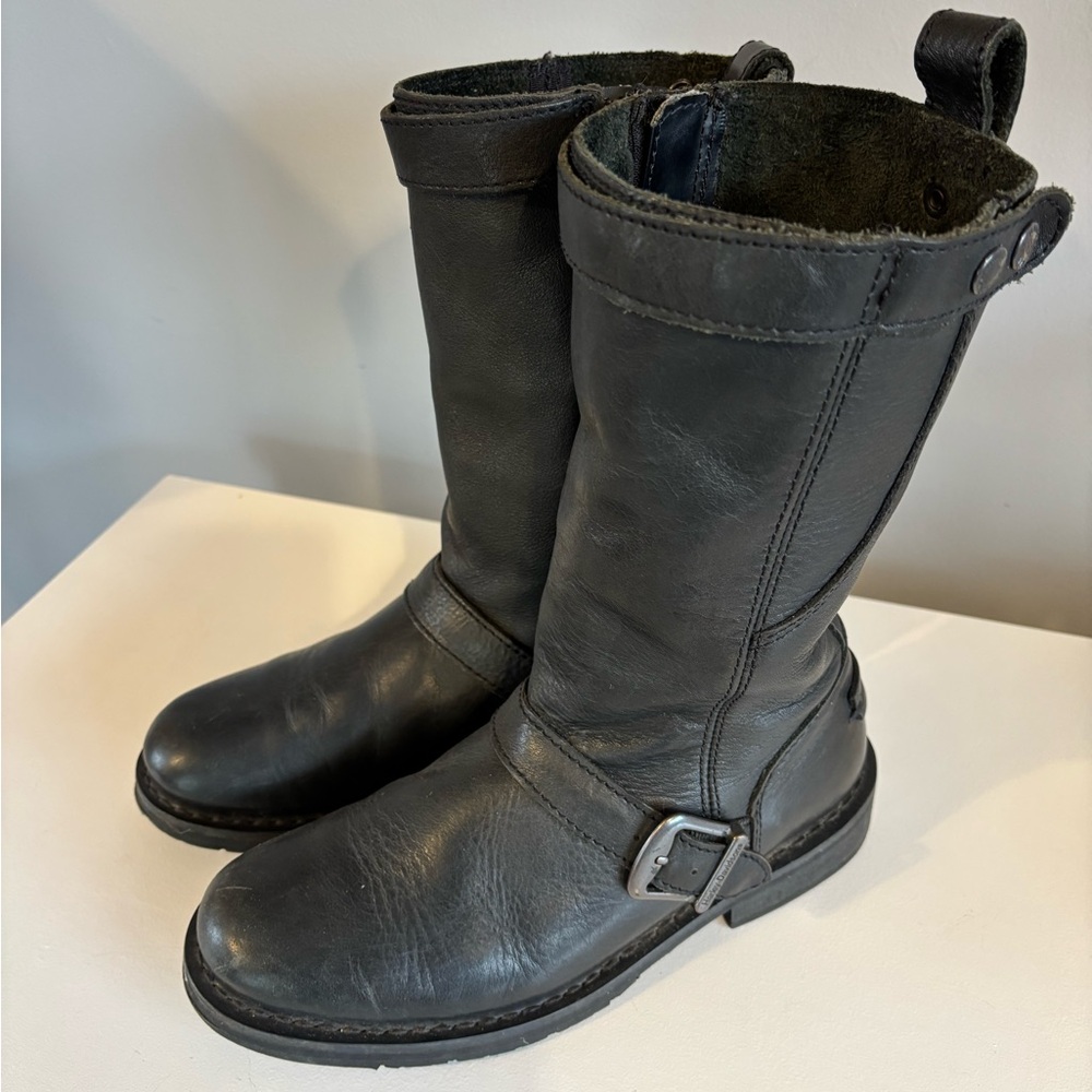 Women’s Tall Black Supple Leather Harley Davidson Buckle Boots